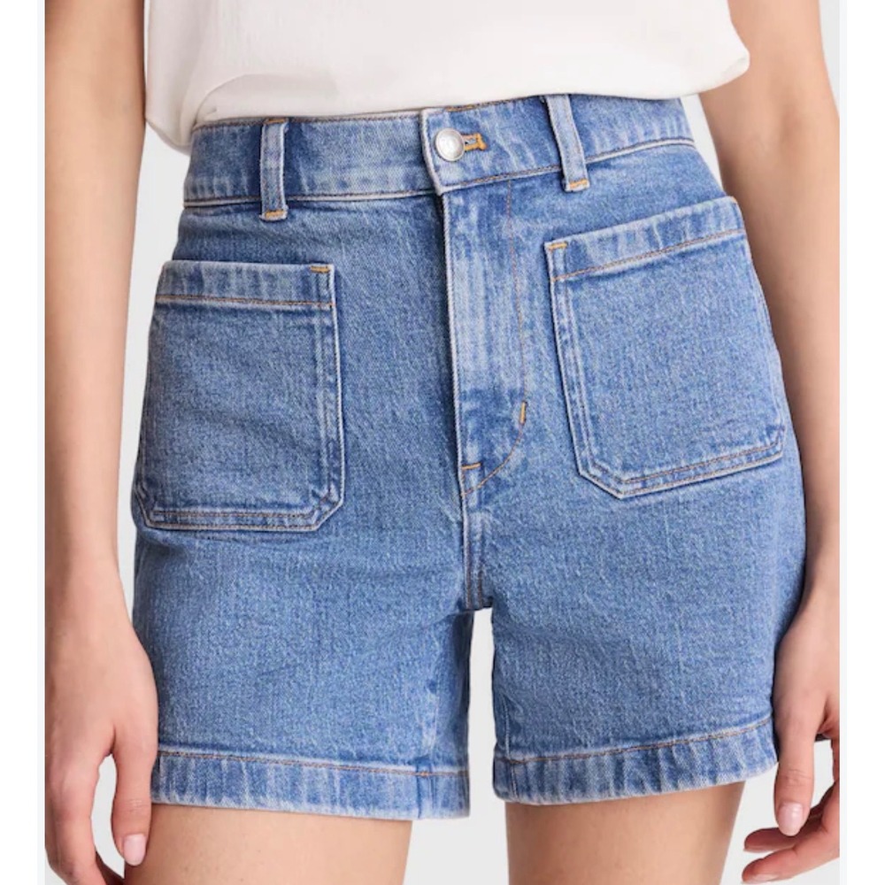 Madewell The Emmett Short Womens 31 High Rise Patch Pocket Blue Denim Shorts